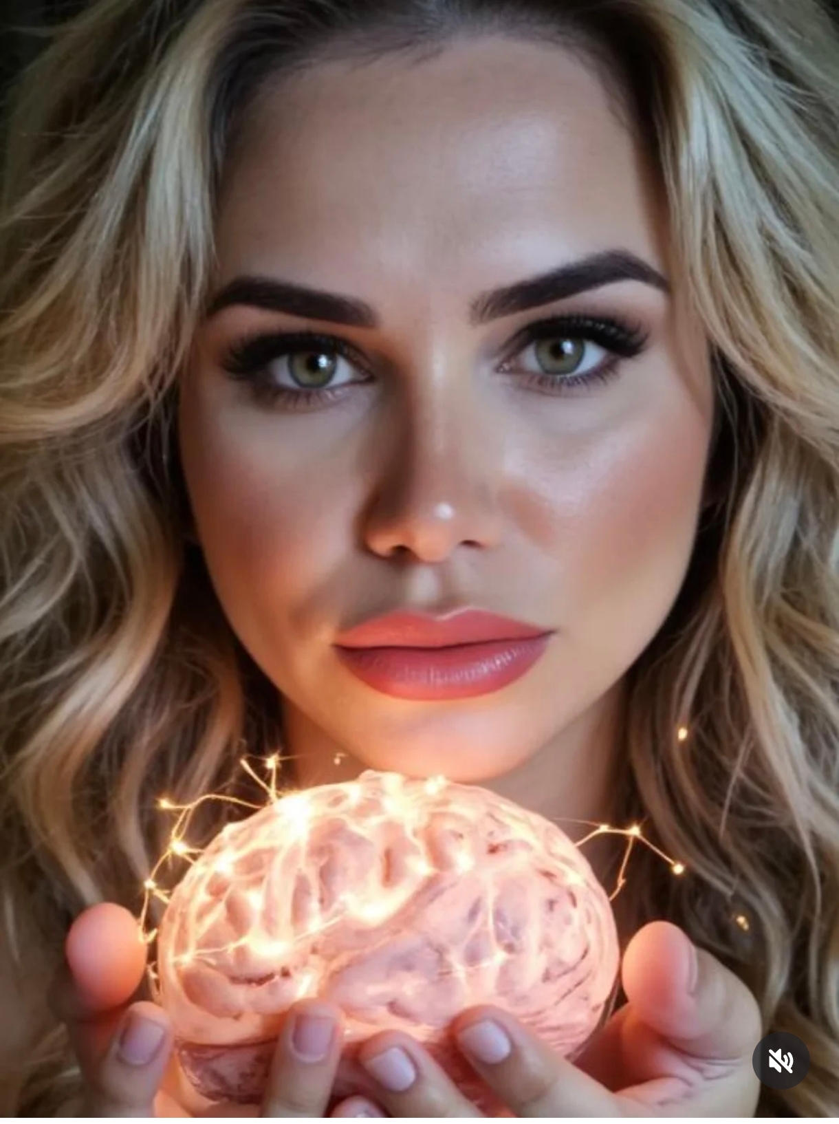 Retrato editorial: mãos sustentando um cérebro luminoso, símbolo da neuroplasticidade